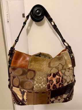 VINTAGE Coach Patchwork Hobo Bag in Brown & Tan Tones